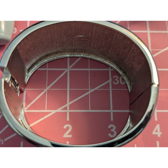 Chico's Extra Wide Heavy Hinged Clamper Style Silver Tone Bangle Bracelet - Picture 6 of 8